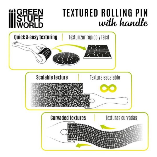 Green Stuff World    Rolling pin with Handle - Sett Pavement 15mm - 8436574509939ES - 8436574509939