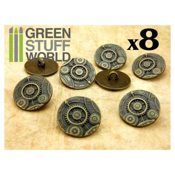 Green Stuff World    8x Steampunk Buttons GEARS MECHANISM - Bronze - 8436554365951ES - 8436554365951