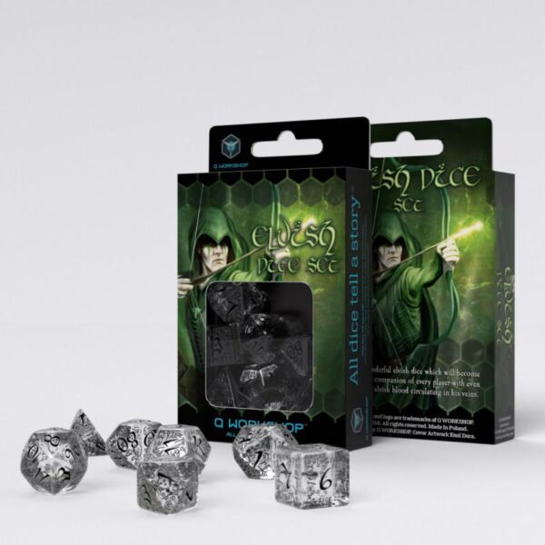 Q-Workshop    Elvish Translucent & black Dice Set (7) - SELV10 - 5907814951243