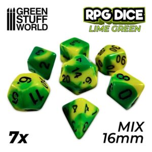 Green Stuff World    7x Mix 16mm Dice - Lime Swirl - 8435646500492ES - 8435646500492