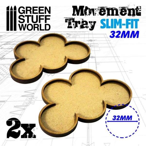 Green Stuff World    MDF Movement Trays 32mm x 5 - SLIM-FIT - 8435646504285ES - 8435646504285