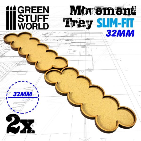 Green Stuff World    MDF Movement Trays 32mm x 10 - SLIM-FIT - 8435646504278ES - 8435646504278