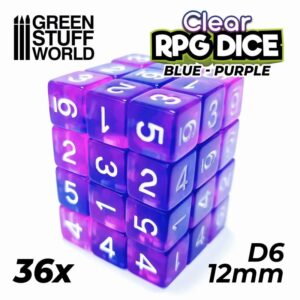 Green Stuff World    36x D6 12mm Dice - Clear Blue/Purple - 8435646507446ES - 8435646507446