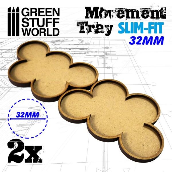 Green Stuff World    MDF Movement Trays 32mm x 5 - SLIM-FIT - 8435646504285ES - 8435646504285