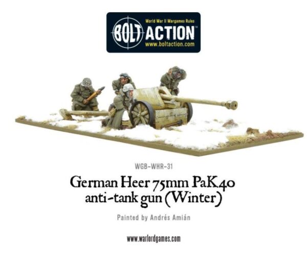 Warlord Games Bolt Action   German Heer 75mm Pak 40 Anti Tank Gun (Winter) - WGB-WHR-31 - 5060393702986