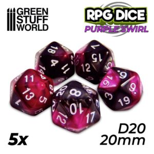 Green Stuff World    5x D20 20mm Dice - Purple Swirl - 8435646500355ES - 8435646500355