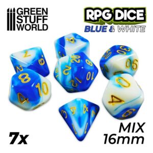 Green Stuff World    7x Mix 16mm Dice - Blue White - 8435646500461ES - 8435646500461