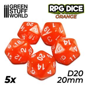 Green Stuff World    5x D20 20mm Dice - Orange - 8435646500393ES - 8435646500393