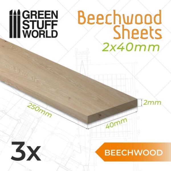 Green Stuff World    Beechwood sheet 2x40x250mm - 8435646503851ES - 8435646503851