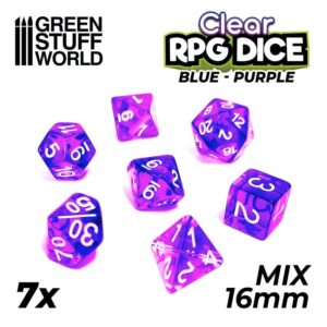 Green Stuff World    7x Mix 16mm Dice - Clear Blue/Purple - 8435646507569ES - 8435646507569