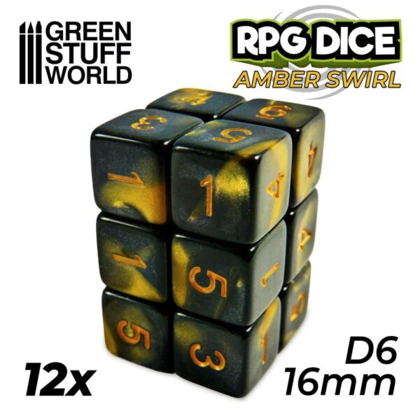 Green Stuff World    12x D6 16mm Dice - Amber Swirl - 8435646500294ES - 8435646500294