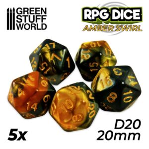 Green Stuff World    5x D20 20mm Dice - Amber Swirl - 8435646500386ES - 8435646500386