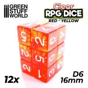 Green Stuff World    12x D6 16mm Dice - Clear Red/Yellow - 8435646507491ES - 8435646507491