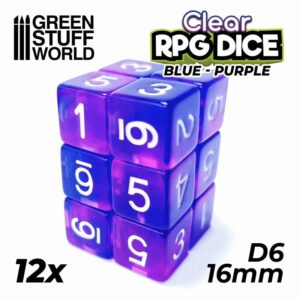 Green Stuff World    12x D6 16mm Dice - Clear Blue/Purple - 8435646507507ES - 8435646507507