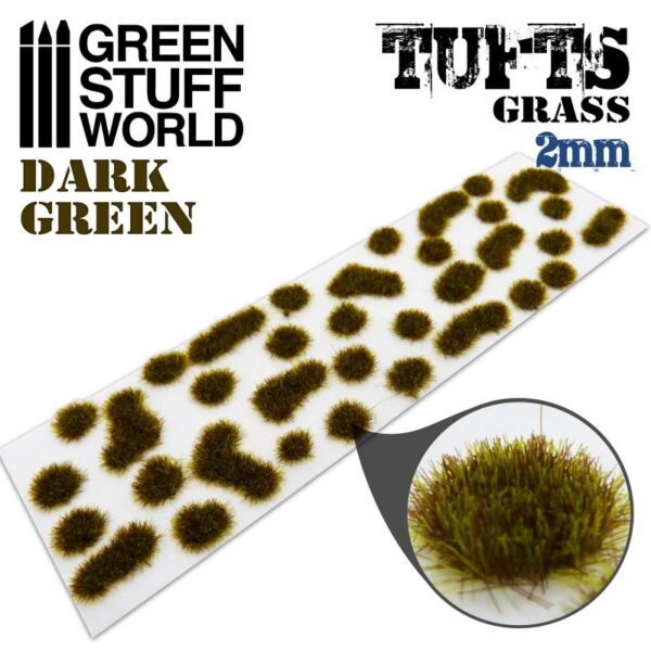 Green Stuff World    Grass TUFTS - 2mm self-adhesive - DARK GREEN - 8436574506969ES - 8436574506969