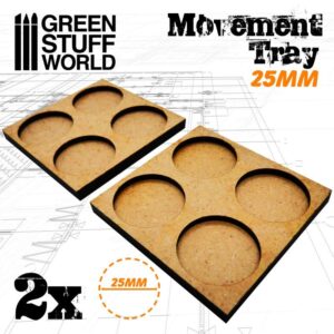 Green Stuff World    MDF Movement Trays 25mm 2x2 -  Skirmish Lines - 8436574502855ES - 8436574502855