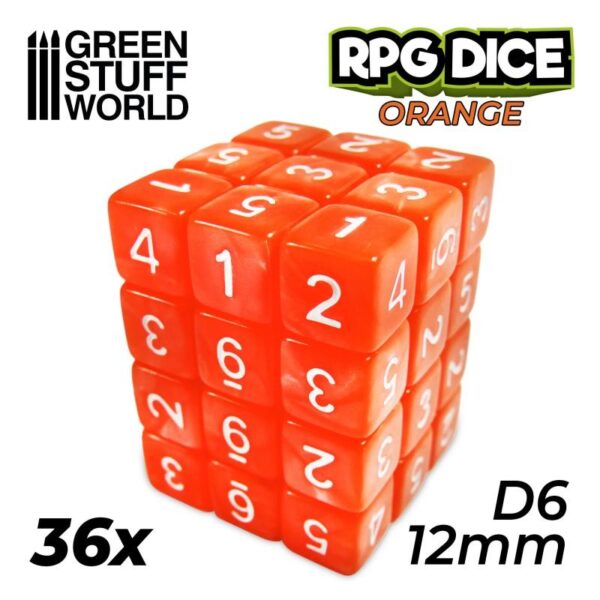 Green Stuff World    36x D6 12mm Dice - Orange - 8435646500218ES - 8435646500218