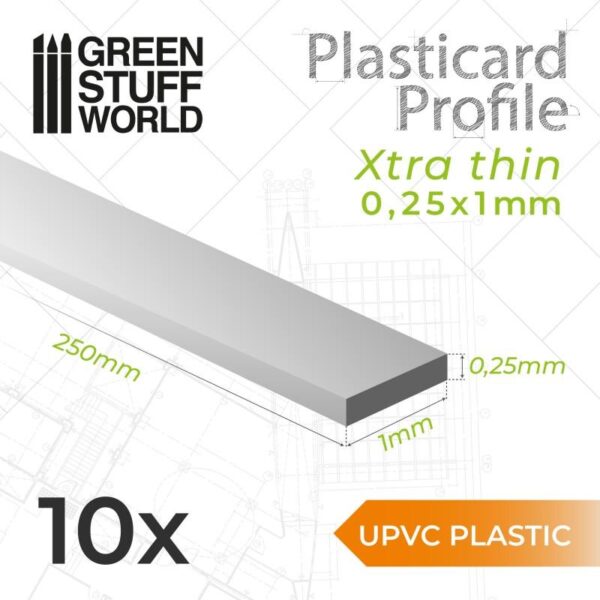 Green Stuff World    uPVC Plasticard - Profile Xtra-thin 0.25x1 mm - 8435646503233ES - 8435646503233
