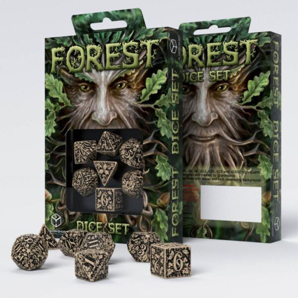 Q-Workshop    Forest 3D Beige & black Dice Set (7) - SFOR18 - 5907699491544