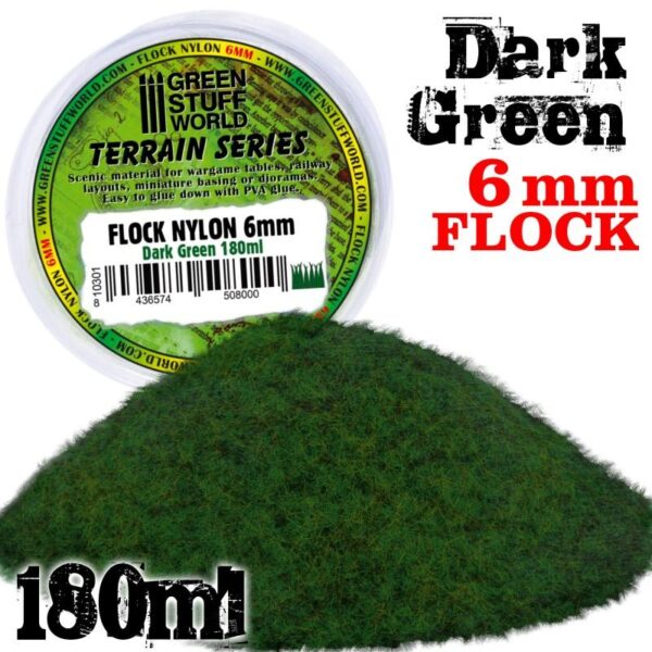 Green Stuff World    Static Grass Flock 6 mm - Dark Green - 180 ml - 8436574508000 -