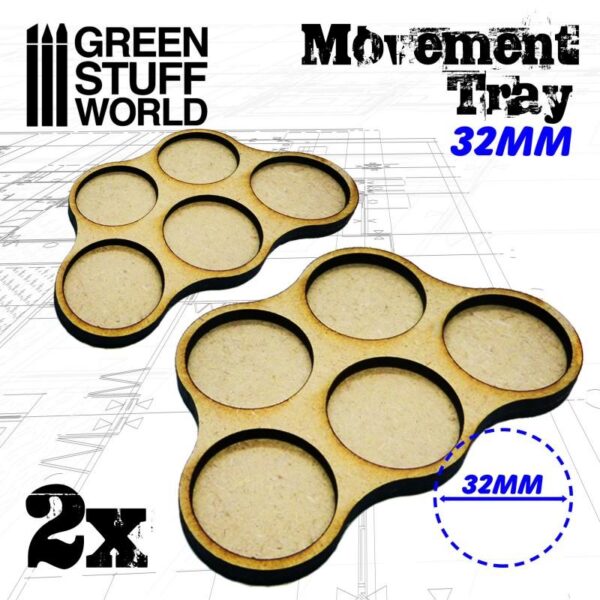 Green Stuff World    MDF Movement Trays 32mm x5 - Skirmish - 8436574502817ES - 8436574502817