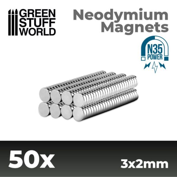 Green Stuff World    Neodymium Magnets 3x2mm - 50 units (N35) - 8436554365524ES - 8436554365524