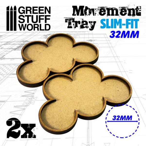 Green Stuff World    MDF Movement Trays 32mm x 5 - SLIM-FIT - 8435646504285ES - 8435646504285