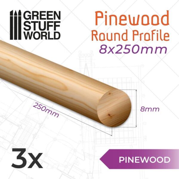 Green Stuff World    Pinewood round rod 8x250mm - 8435646503905ES - 8435646503905