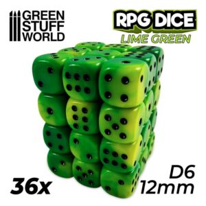 Green Stuff World    36x D6 12mm Dice - Lime Swirl - 8435646500225ES - 8435646500225