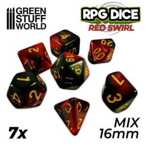 Green Stuff World    7x Mix 16mm Dice - Red Swirl - 8435646500454ES - 8435646500454