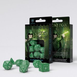 Q-Workshop    Elvish Green & white Dice Set (7) - SELV14 - 5907814951274