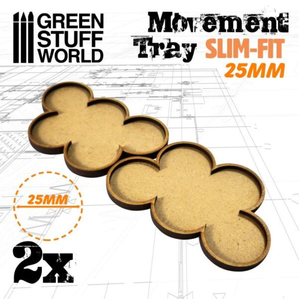Green Stuff World    MDF Movement Trays 25mm x 5 - SLIM-FIT - 8435646504308ES - 8435646504308