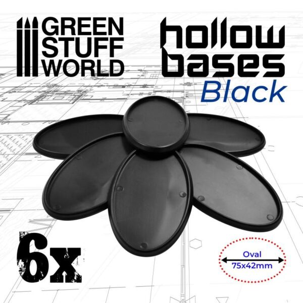 Green Stuff World    Hollow Plastic Bases - BLACK Oval 75x42mm - 8435646504032ES - 8435646504032