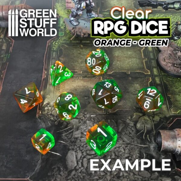 Green Stuff World    12x D6 16mm Dice - Clear Orange/Green - 8435646507538ES - 8435646507538