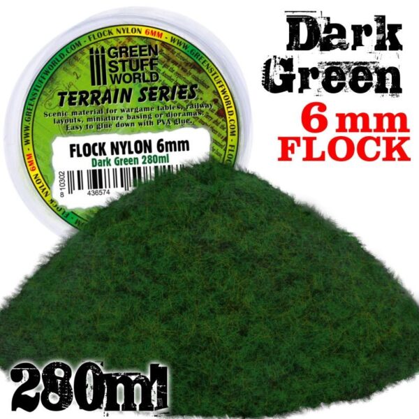 Green Stuff World    Static Grass Flock 6mm - Dark Green - 280 ml - 8436574508017 -