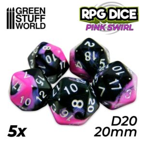 Green Stuff World    5x D20 20mm Dice - Pink Swirl - 8435646500423ES - 8435646500423