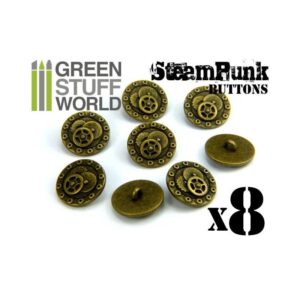 Green Stuff World    8x Steampunk Buttons BOLTS and GEARS - Antique Gold - 8436554366651ES - 8436554366651