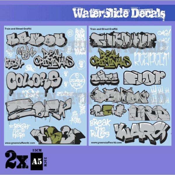 Green Stuff World    Waterslide Decals - Train and Graffiti Mix - Silver and Gold - 8436574503678ES - 8436574503678
