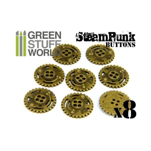 Green Stuff World    8x Steampunk Buttons SPROCKET GEARS - Antique Gold - 8436554366675ES - 8436554366675