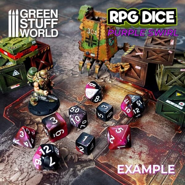 Green Stuff World    7x Mix 16mm Dice - Purple Swirl - 8435646500447ES - 8435646500447
