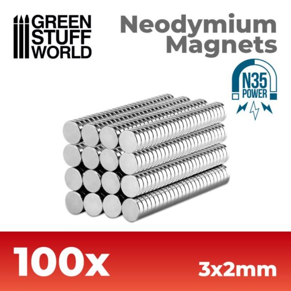 Green Stuff World    Neodymium Magnets 3x2mm - 100 units (N35) - 8436554365616ES - 8436554365616