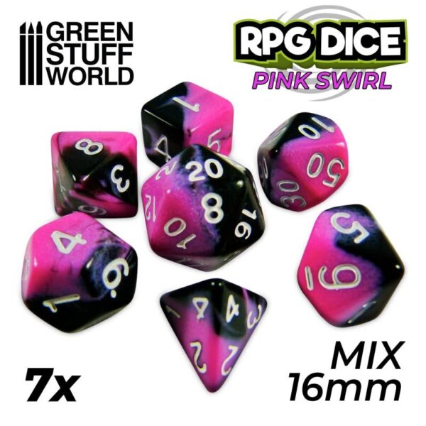 Green Stuff World    7x Mix 16mm Dice - Pink Swirl - 8435646500515ES - 8435646500515