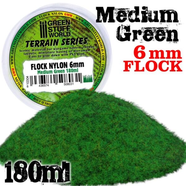 Green Stuff World    Static Grass Flock 6 mm - Medium Green - 180 ml - 8436574508031ES - 8436574508031
