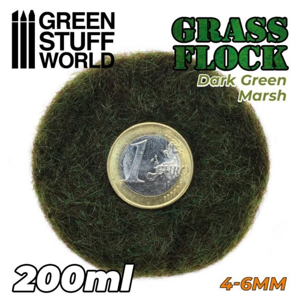 Green Stuff World    Static Grass Flock 4-6mm - DARK GREEN MARSH - 200 ml - 8435646506593ES - 8435646506593
