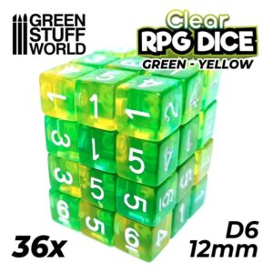 Green Stuff World    36x D6 12mm Dice - Clear Green/Yellow - 8435646507460ES - 8435646507460