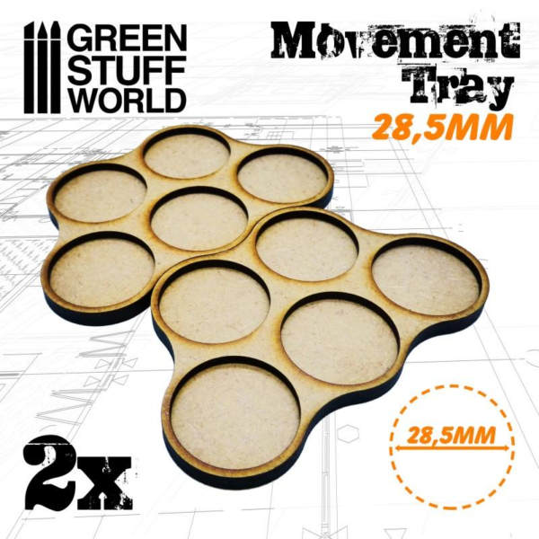 Green Stuff World    MDF Movement Trays 28,5mm x5 - Skirmish - 8435646508818ES - 8435646508818