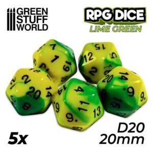 Green Stuff World    5x D20 20mm Dice - Lime Swirl - 8435646500409ES - 8435646500409