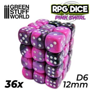 Green Stuff World    36x D6 12mm Dice - Pink Swirl - 8435646500249ES - 8435646500249