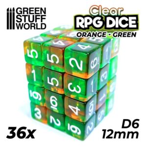 Green Stuff World    36x D6 12mm Dice - Clear Orange/Green - 8435646507477ES - 8435646507477