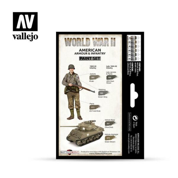 Vallejo    AV Vallejo Model Color Set - WWII American Armour&Infantry - VAL70203 - 8429551702034